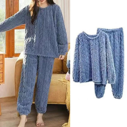 Women Warm 2 Piece Sets Thicken Soft Velvet Ribbed Fleece Set Pullover And Pants Casual Pajama Sets Women Autumn Winter 2023