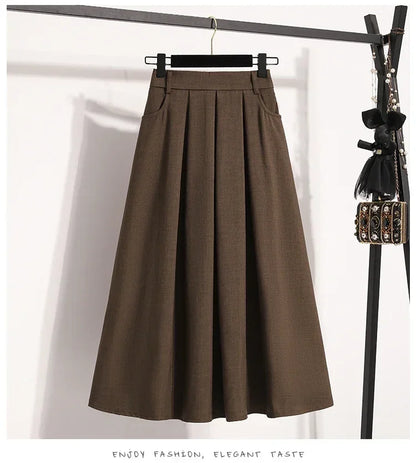 2025 Solid Color Versatile Medium Length Skirt Pleated Plus Size A-Line Maxi Gown Cover Hip Spring Summer New Half-length Skirt