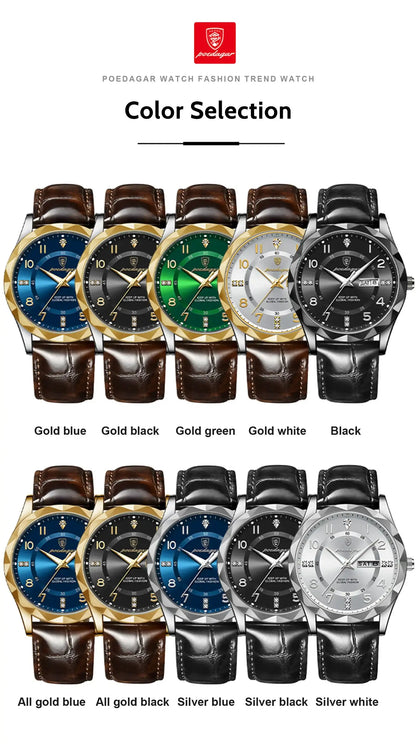 POEDAGAR Luxury High Quality Watches for Men Sport Quartz Leather Man Watch Waterproof Luminous Date Week Men's Watch Male Reloj