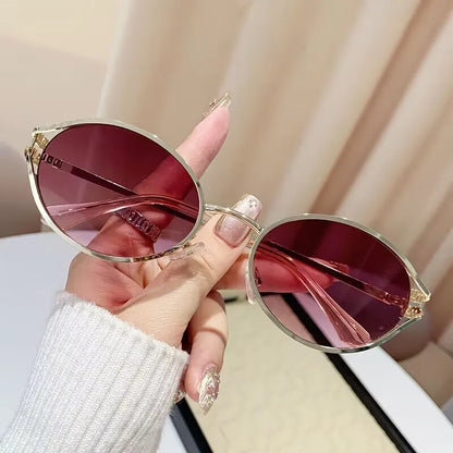 Retro Oval Metal Small Frame Sunglasses Men And Women Hollow Design Brand Sunglasses High-End Luxury Versatile Sunglasses UV400 Gold Purple Pink CHINA other
