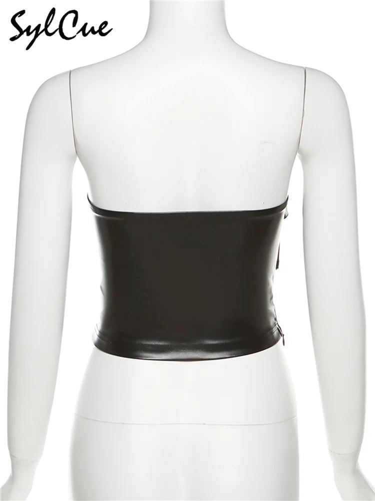 Sylcue Classic Retro Matte Black Mysterious Sexy All-Match Personality Fashionable Summer Travel Cool Women Belt Chest Wrap Vest