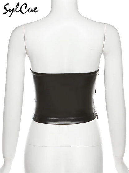 Sylcue Classic Retro Matte Black Mysterious Sexy All-Match Personality Fashionable Summer Travel Cool Women Belt Chest Wrap Vest