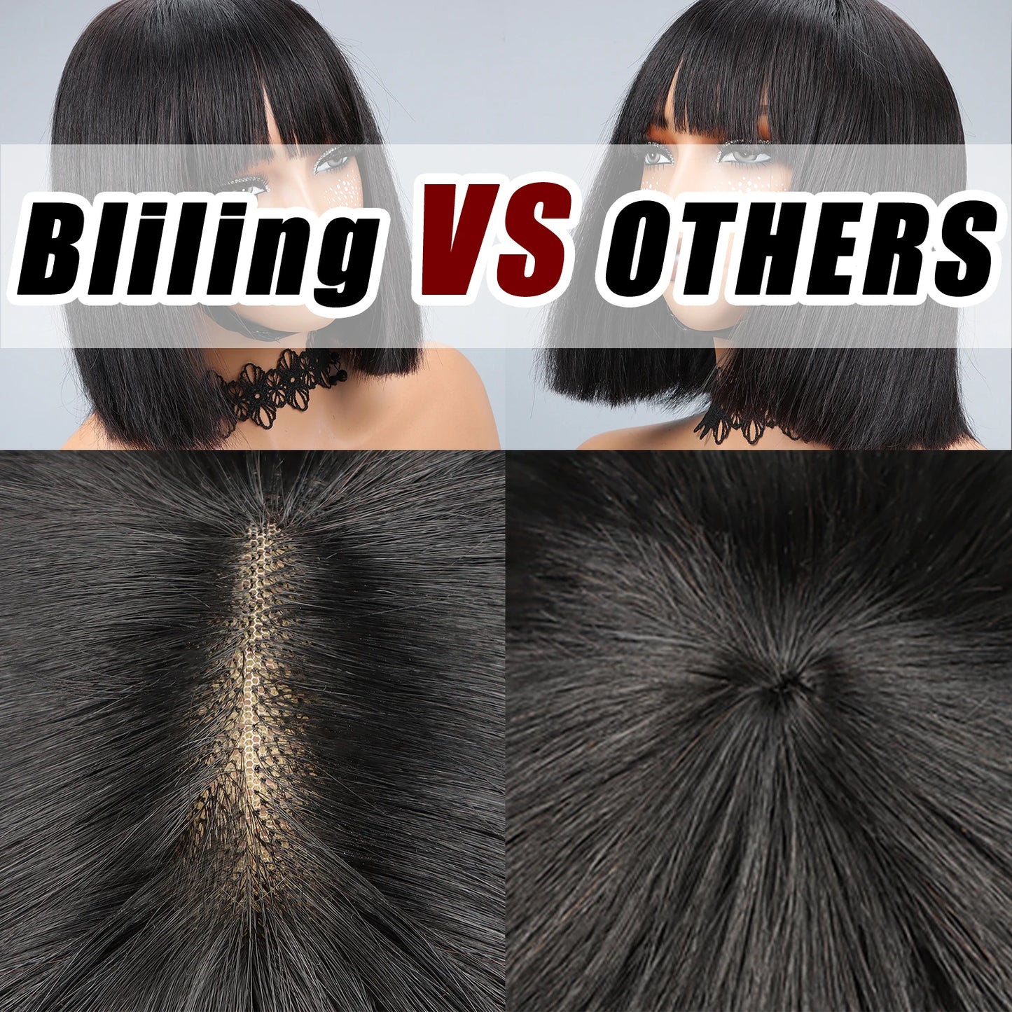 200% Human Hair Wig With Bang Natural Glueless Straight Layered Bob Hairstyle 1X13 Transparent Lace Black for Women 10 Inch Badiee Stylez