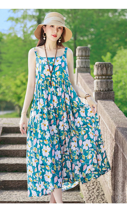 New Fashion Casual 2025 Summer Elegant Dresses For Women O-Neck Print Vintage Sleeveless Dress Loose Women Clothing