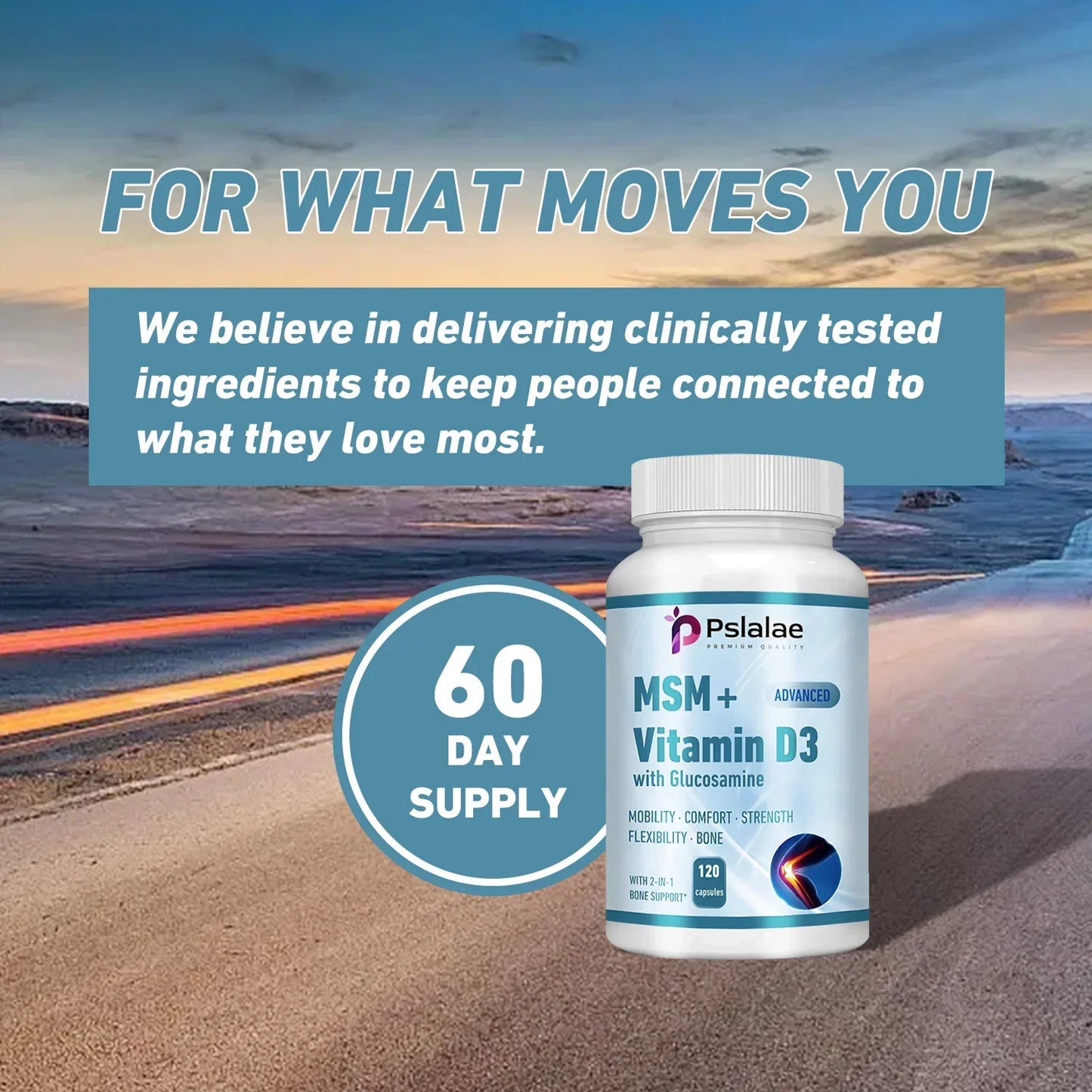 MSM + Vitamin D3 with Glucosamine - Joint Care, Supports Comfort and Flexibility, Strengthens Bones, Non-GMO