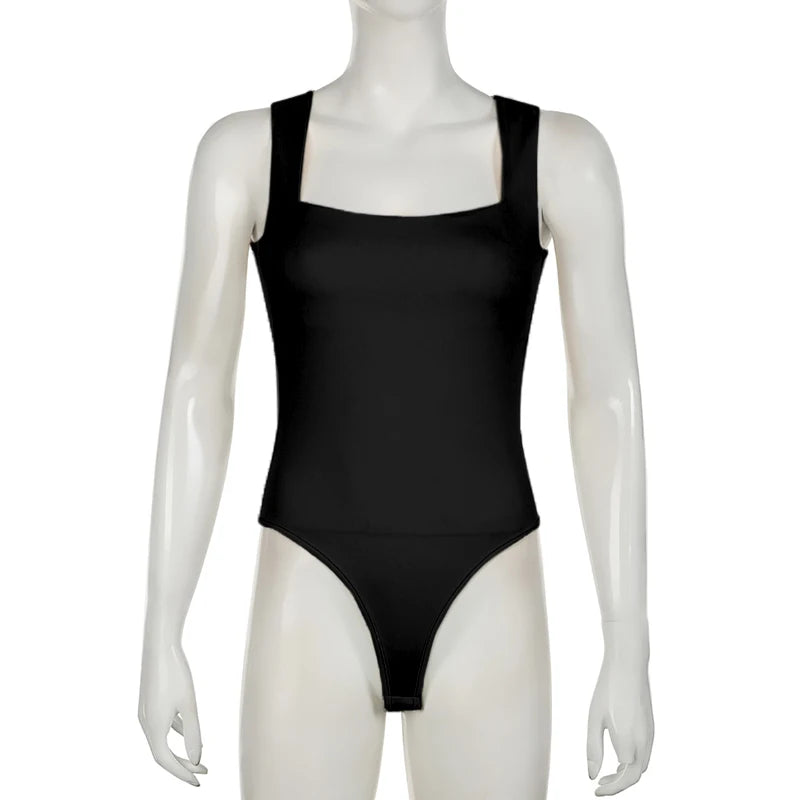 Darlingaga Casual Square Neck Fitness Summer Bodysuit Women Sleeveless Solid Basic One Piece Bodies Sporty Sexy Rompers Outfits