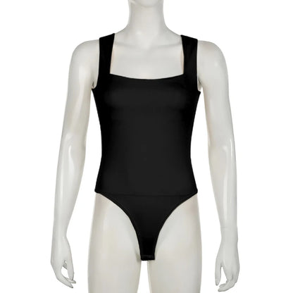 Darlingaga Casual Square Neck Fitness Summer Bodysuit Women Sleeveless Solid Basic One Piece Bodies Sporty Sexy Rompers Outfits