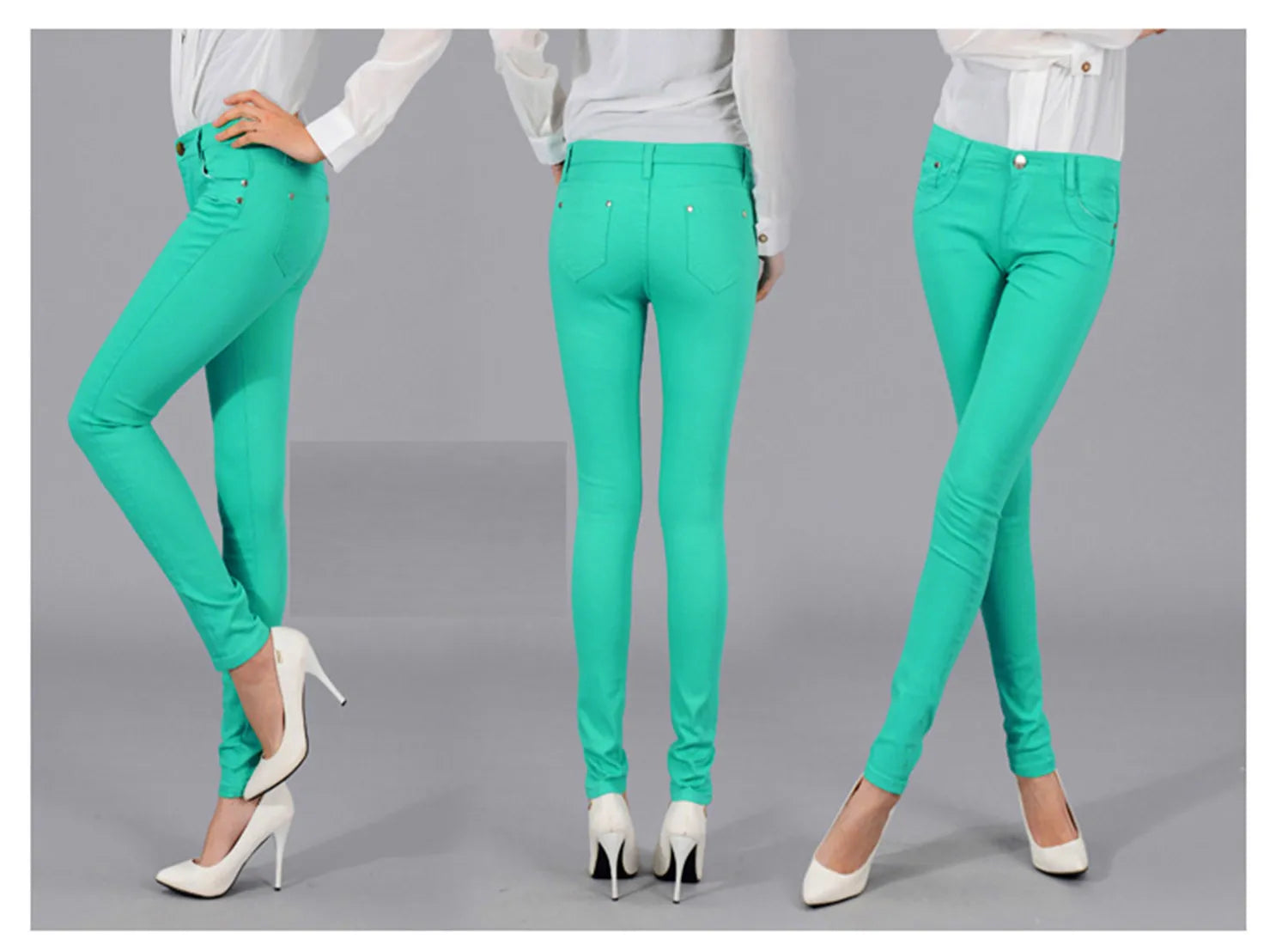 Women Dress Pants Tapered Leg Colored Stretch Slim Jeans Skinny Trousers Pockets for Daily ouc073