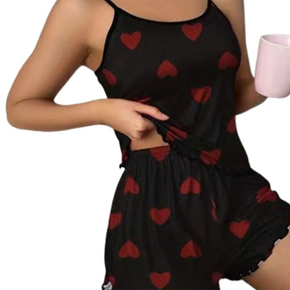 Silk Homewear With Cozy Loungwear Suits For Lounge Women sets Women's Pajamas Pajama Sets Casual Summer Camisole Undershirt Suit Black Heart