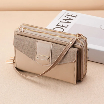 Fashion Women Luxury Leather Single Shoulder Bags Ladies Large Capacity Crossbody Mobile Phone Purse Female Messenger Wallet khaki2 Mini(Max Length<20cm) CN