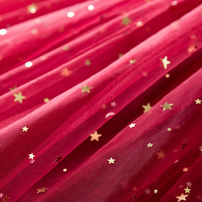 2025 Red Christmas Dress for Baby Girls Winter Long Sleeve Mesh Dresses for 3-8Yrs Kid Star Sequin Birthday Party Princess Dress