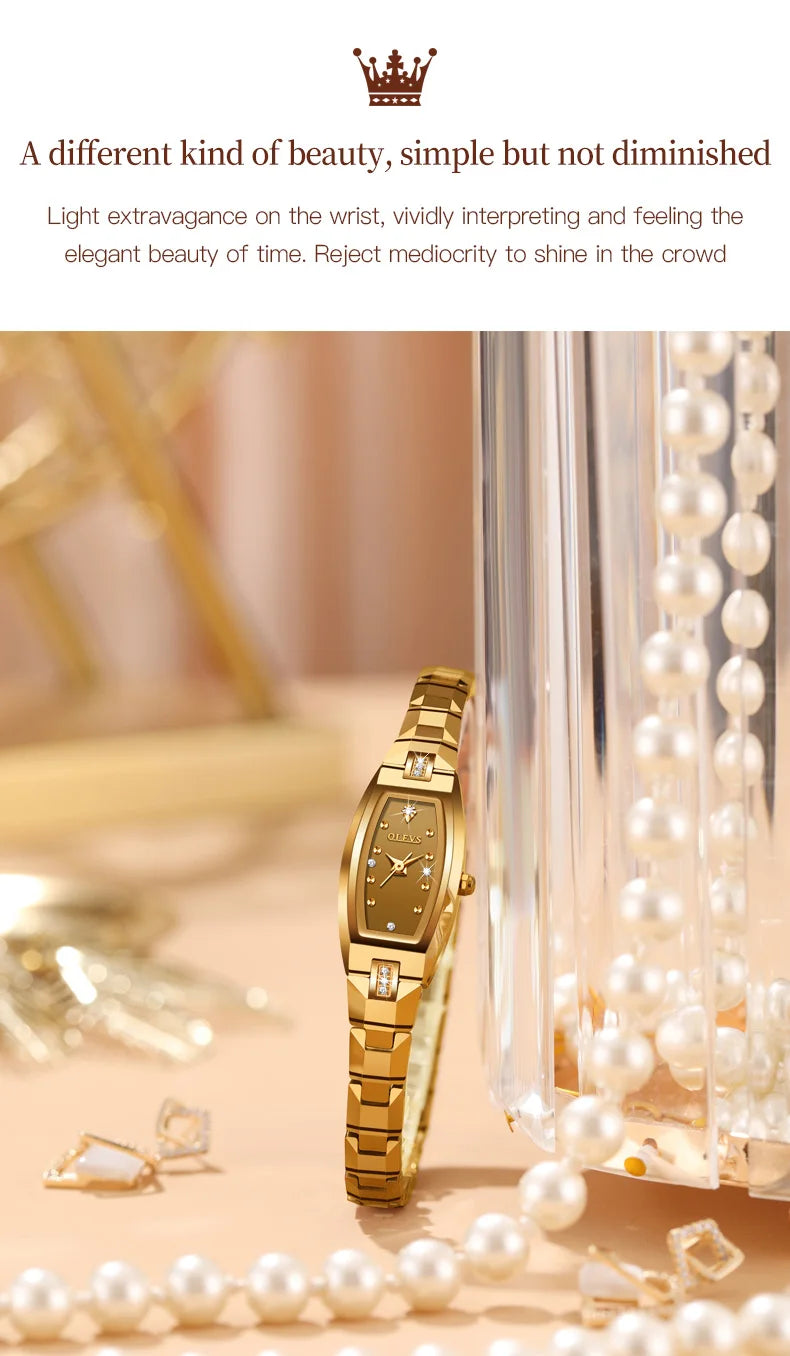 OLEVS Gold Tungsten Steel Women Watches Ultra-thin Luxury Fashion Ladies Waterproof Quartz Watch Relogio Feminino Reloj 2025