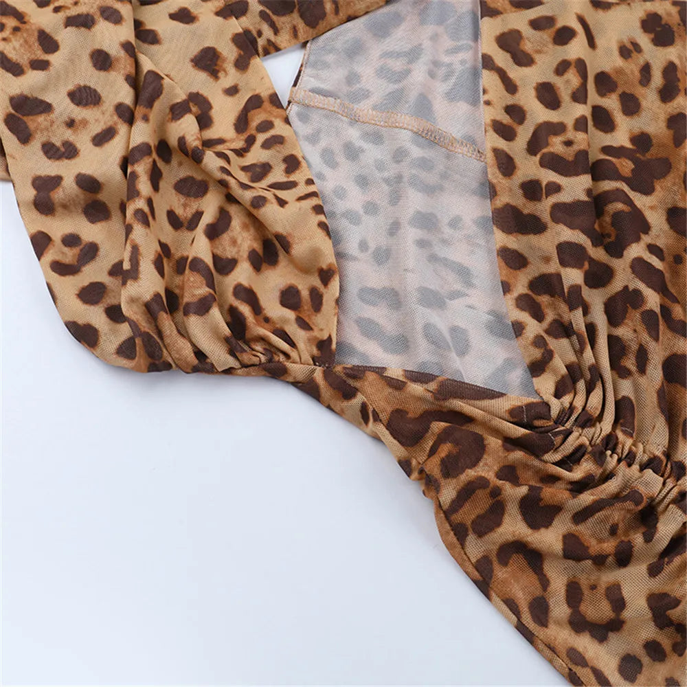 RLMABABY Leopard Hollow Out Backless Sexy Bodycon Dress Women Backless Thigh High Split Holiday Beach Party Long Maxi Dress