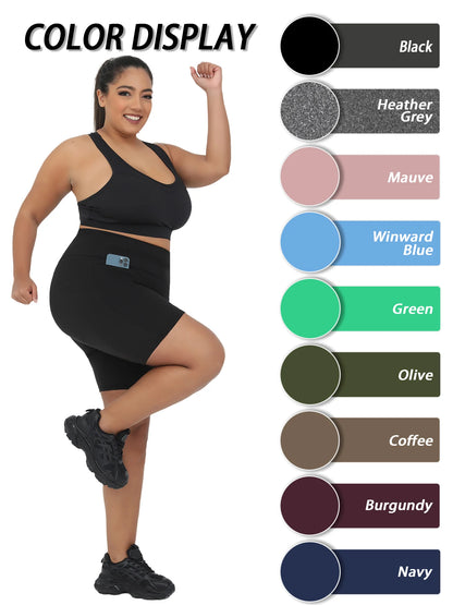 Plus Size High Waisted Biker Shorts For Women With Pockets Super Soft Tummy Control No See Through Workout Running Yoga Badiee Stylez