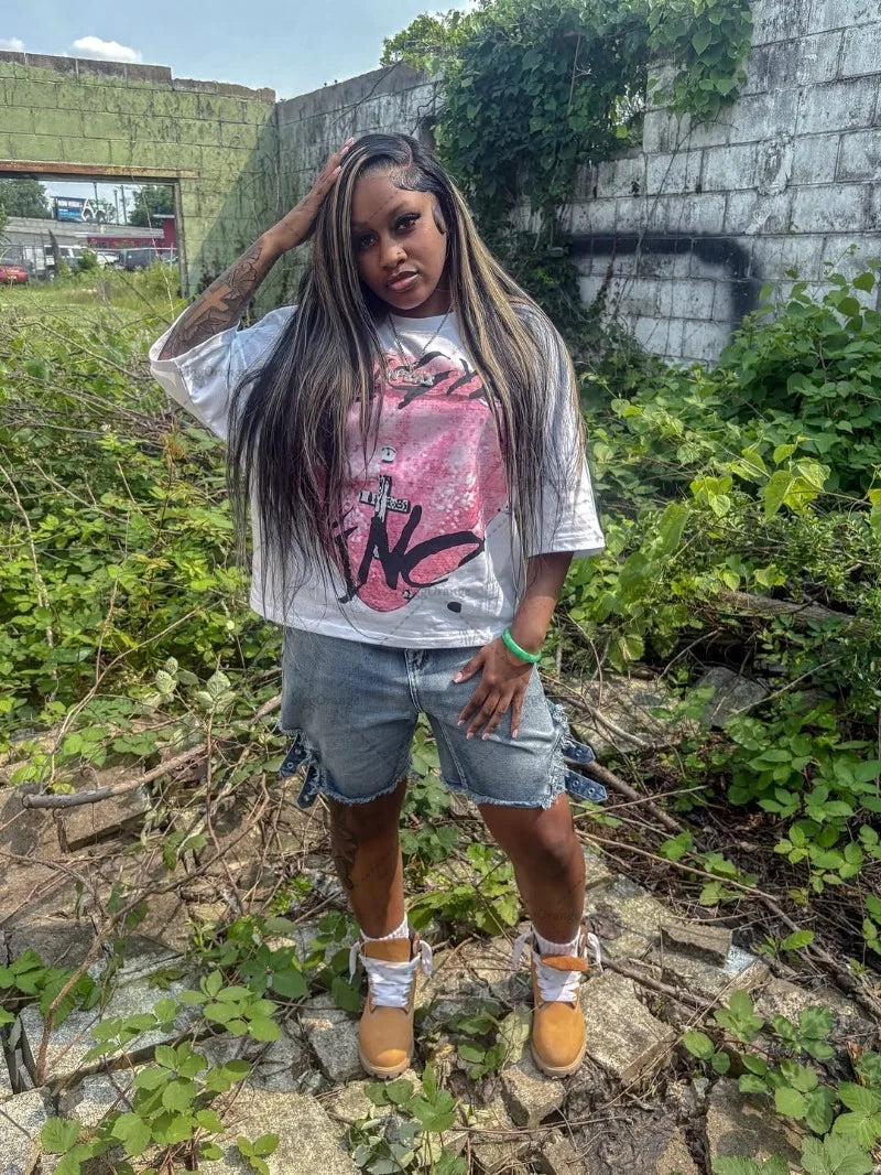 American Retro Letter Printing Oversized T-shirt Hip-hop Harajuku Punk Round Neck Graphic Top Men Trendy Casual Streetwear Women Badiee Stylez