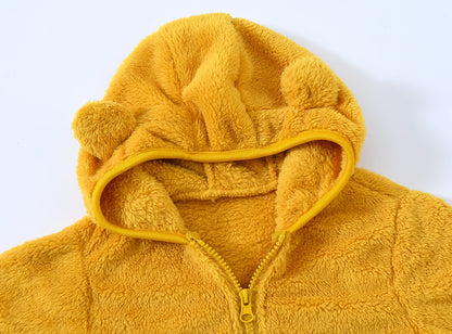 Girls woolen hooded coat solid color zipper coat children's winter clothes