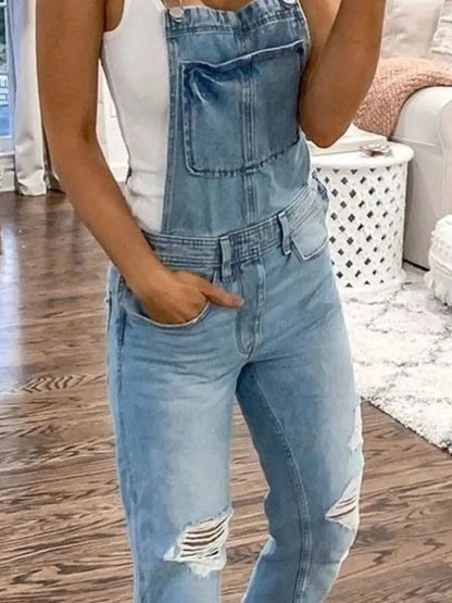 Lugentolo Women Overalls New Sport Jeans Fashion Ripped Denim Female Large Size Mid-rise Straight-leg Trousers Do Old 5XL