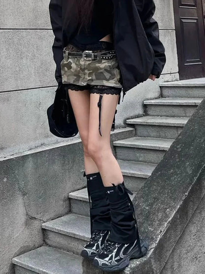 Euphoria American Y2k Mini Skirt With Lace Women Gothic Punk Camouflage Denim Skirt Streetwear Summer Harajuku Retro Spicy Y2k