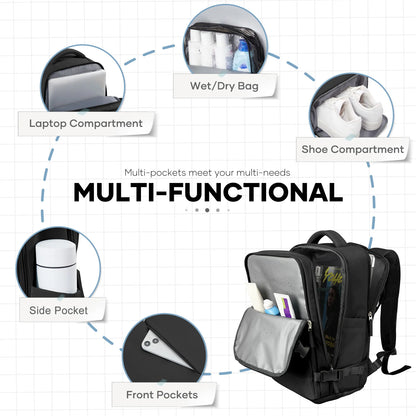 Ryanair 40x25x20 Travel Backpack Large Capacity Foldable Hiking Bag with Vacuum Bags Manual Compression Pump, Storage Backpack