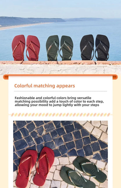 2025 Summer New Women's Square Toe Rubber Flip Flops Outdoor Beach Sandals Luxury Casual Slippers Size 35-42 Women's Shoes