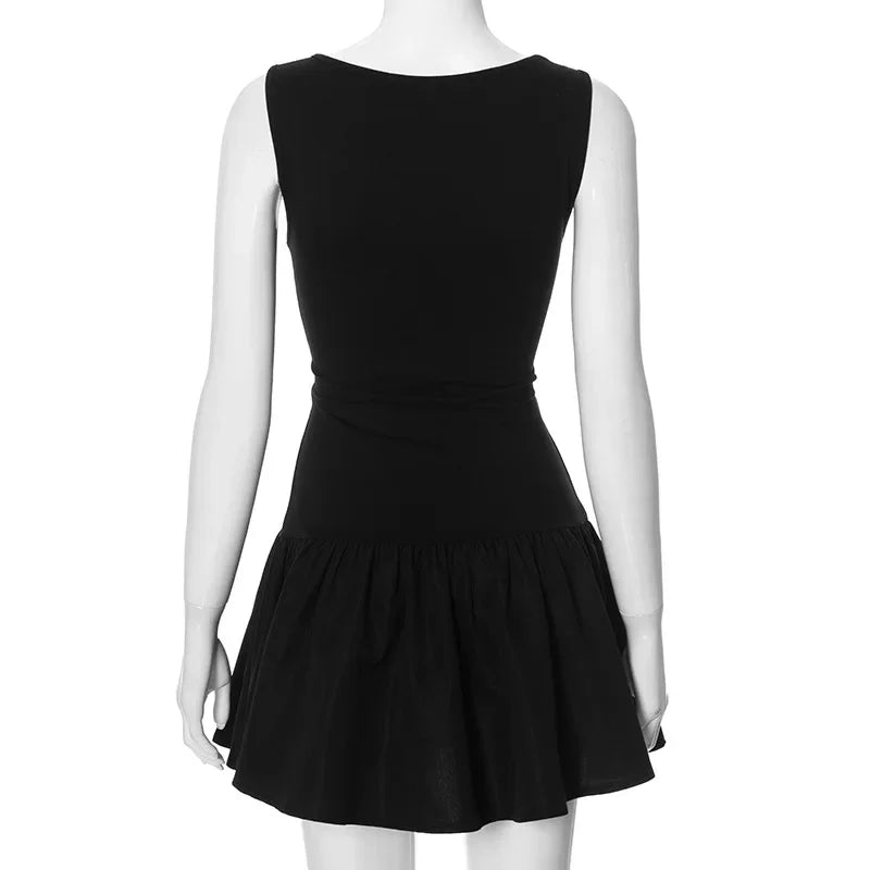 Summer Sleeveless Black Party Club Birthday Mini Pleated Dress Outfits for Women Y2K Streetwear Bodycon Short Dresses Vestido