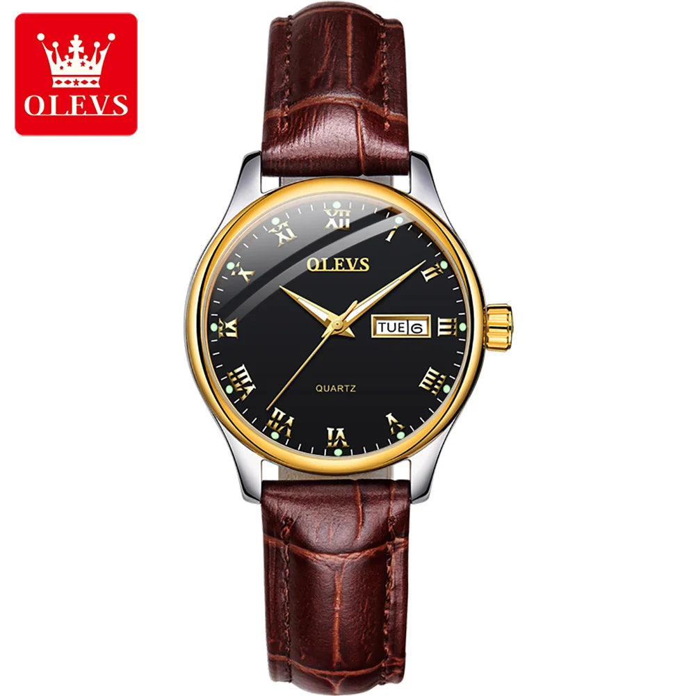 OLEVS Brand Belt Style Double Calendar Quartz Women's Watch 5582 black