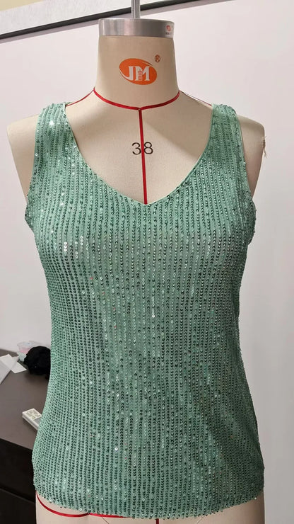 Amazon Quicktrade foreign trade explosion models Europe and the United States sexy ladies sequins summer light mature sexy V-nec