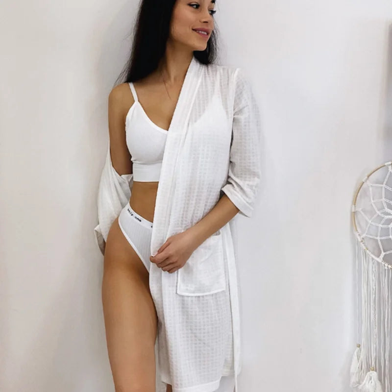 Women Men Bath Robe Waffle Shower Sleepwear Nightgowns Robe Male Female Bathrobe Long Woman Man Pajamas