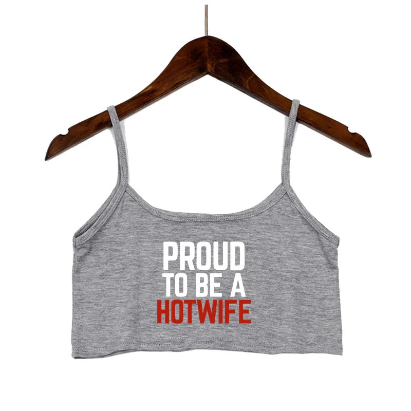 HOT WIFE Letters Print Female Sexy Crop Top Fashion Women's Sexy Elastic Cotton Camis Sleeveless Short Girls Tank Top Bar Women