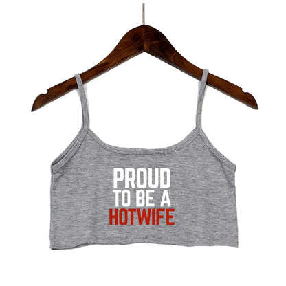 HOT WIFE Letters Print Female Sexy Crop Top Fashion Women's Sexy Elastic Cotton Camis Sleeveless Short Girls Tank Top Bar Women