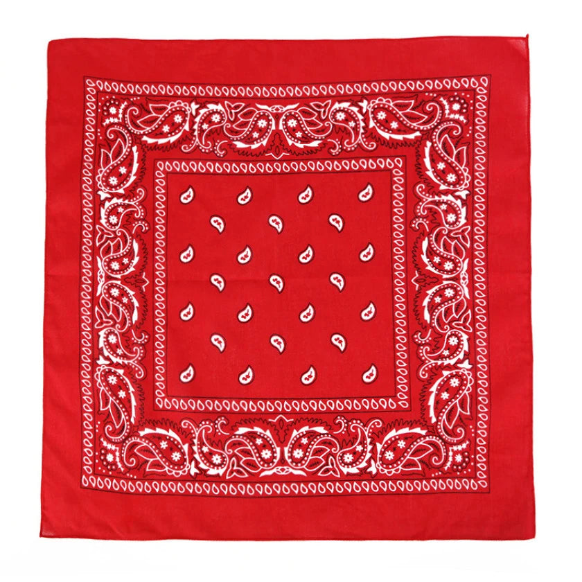 Fashion Hip Hop Bandana Kerchief Unisex Black Hair Band Neck Scarf Headwear Wrist Wraps Head Square Scarves Print Handkerchief Red 55CM-55CM