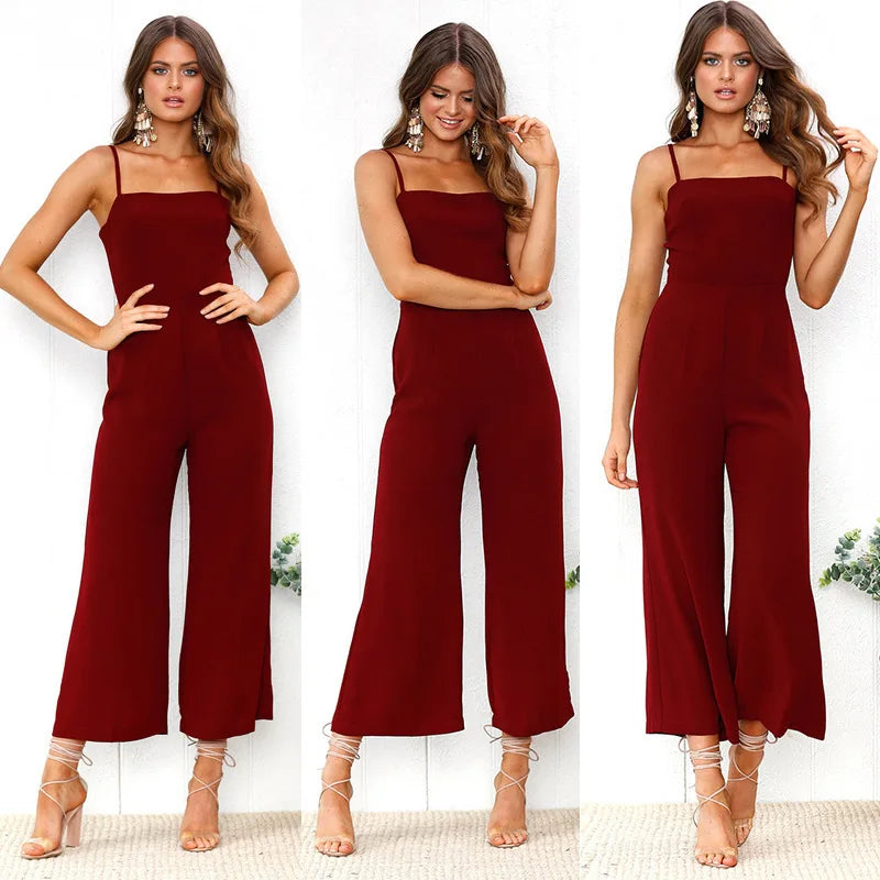 Women's Wide-legged Long Jumpsuit Spring Summer Solid Color Sexy Chest-wrapped Zipper Suspenders New 2024 Lady Slim Jumpsuit