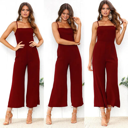 Women's Wide-legged Long Jumpsuit Spring Summer Solid Color Sexy Chest-wrapped Zipper Suspenders New 2024 Lady Slim Jumpsuit
