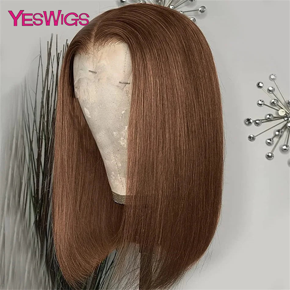 Short Bob Wig Hot Red Burgundy 99j Colored Brown Lace Front Human Hair Wigs Bone Straight Bob Wig Lace Frontal Wigs For Women - Badiee Stylez