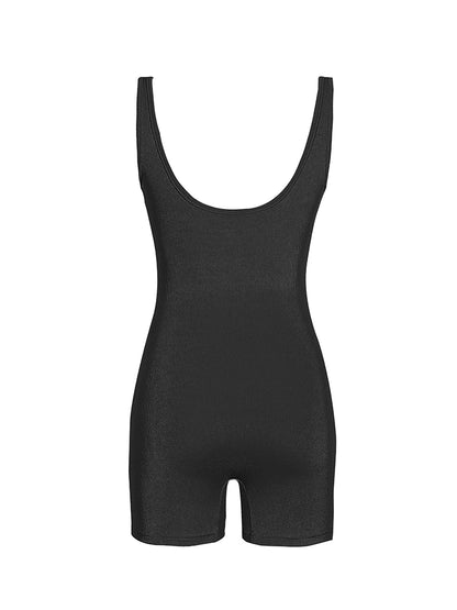 Women's Solid Color Camisole Square Neck Stretchy One-Piece Jumpsuit Sports Tank Top with Tight Pants And Belly Control