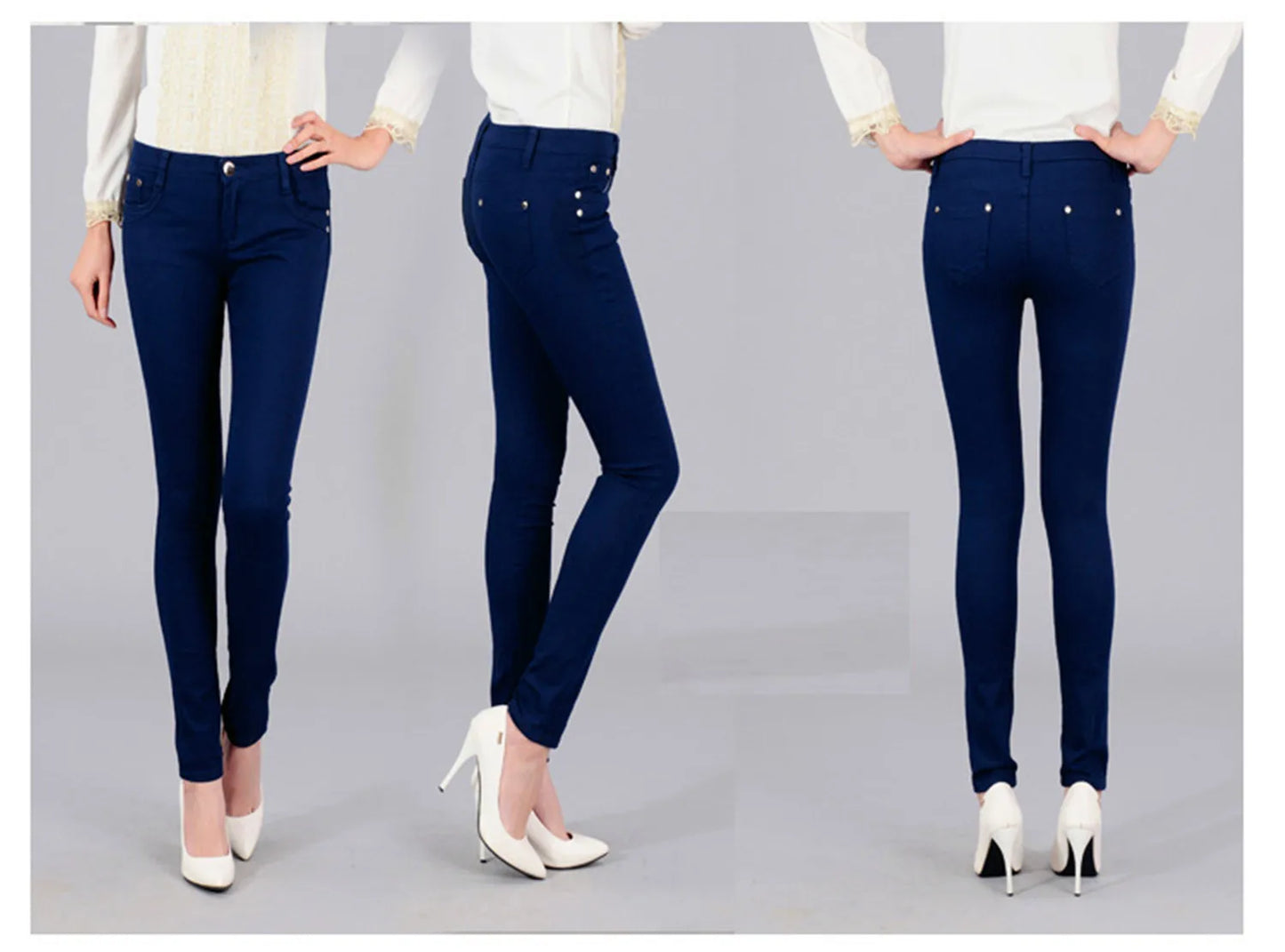 Women Dress Pants Tapered Leg Colored Stretch Slim Jeans Skinny Trousers Pockets for Daily ouc073