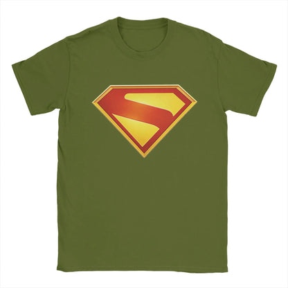 Supermans Logo Pure Cotton T-Shirt For Men's Beach Aesthetic T Shirts Round Neck Hipster Tees Oversized Custom DIY Clothes army green
