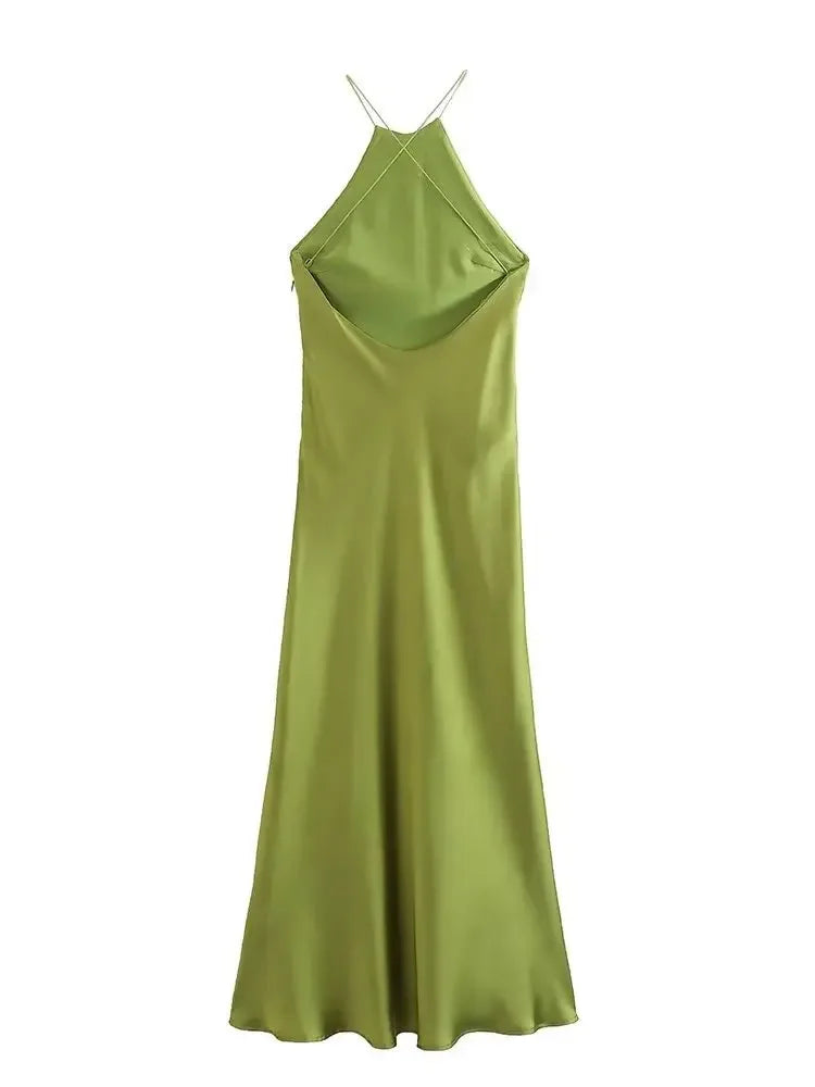2023 Summer New Women's Dress Tanksilk-satin Feeling Sleeveless Dress 9588 Western Style Fashion
