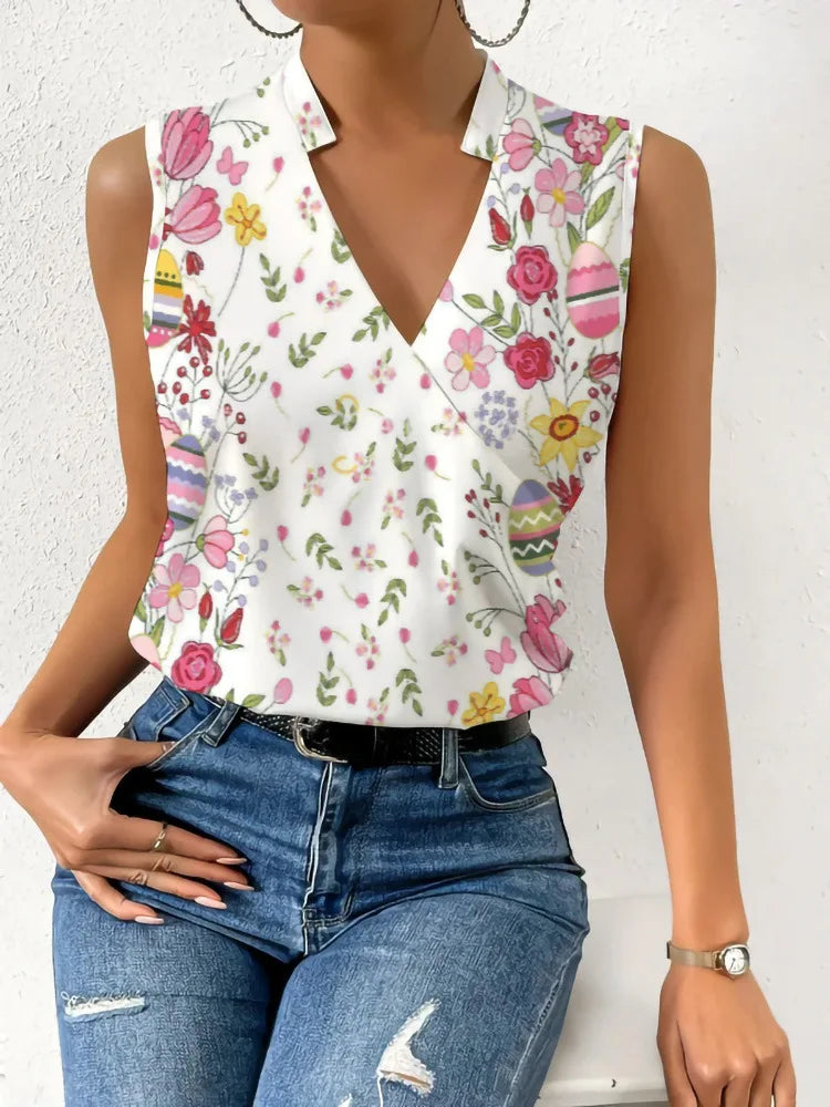 Fashion Stand Neck Sleeveless Women Tops And Blouses Floral Print Tank Top Femme 2023 Summer Casual Office Vintage Womens Blouse
