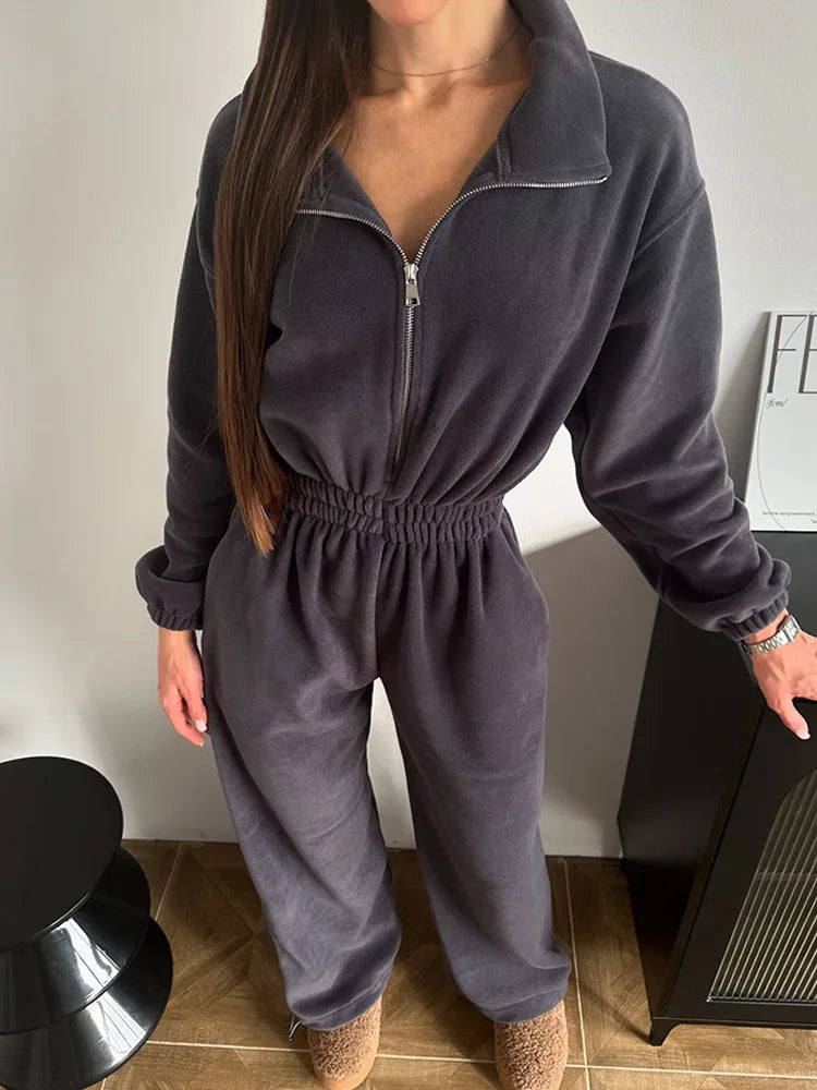 Jumpsuits Women Rompers One Piece Full Sleeve Zipper Overalls Long Pants Elastic High Waist Rompers Y2k Streetwear Jumpsuit 2025 Badiee Stylez