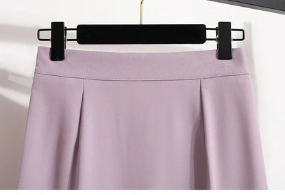 2025 Summer Female Fashionable Versatile Solid Skirts High Waisted Mid Length A-line Plus Size Skirt Split Wrap Body Skirt