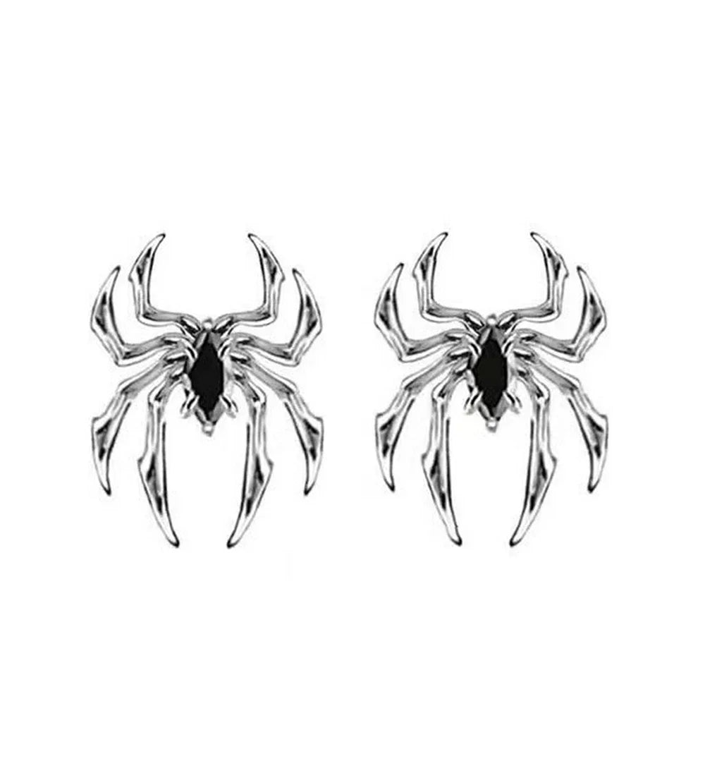 Punk Stainless Steel Spiders Stud Earrings Black Earrings for Men and Women Vintage Hip Hop Rock Piercing Ear Jewelry