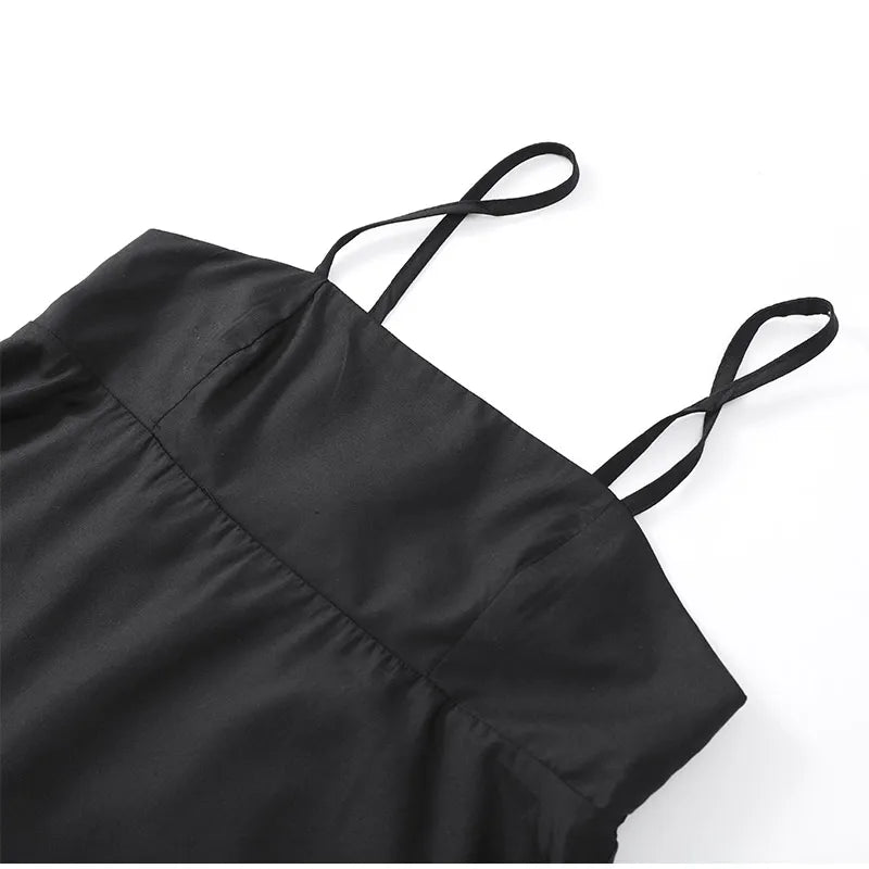 Solid Backless Spaghetti Strap Dress Women's Fashion Loose High Waist A-line Vestidos Summer Lady Holiday Street Robes 2025 New