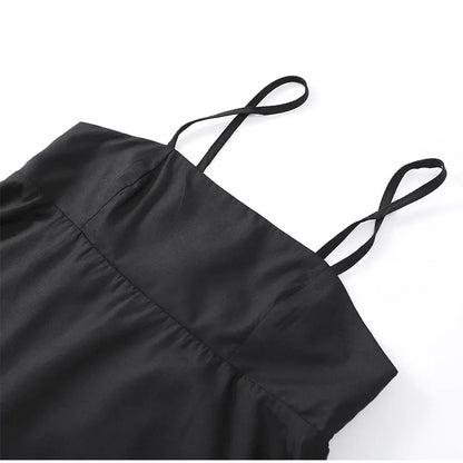Solid Backless Spaghetti Strap Dress Women's Fashion Loose High Waist A-line Vestidos Summer Lady Holiday Street Robes 2025 New