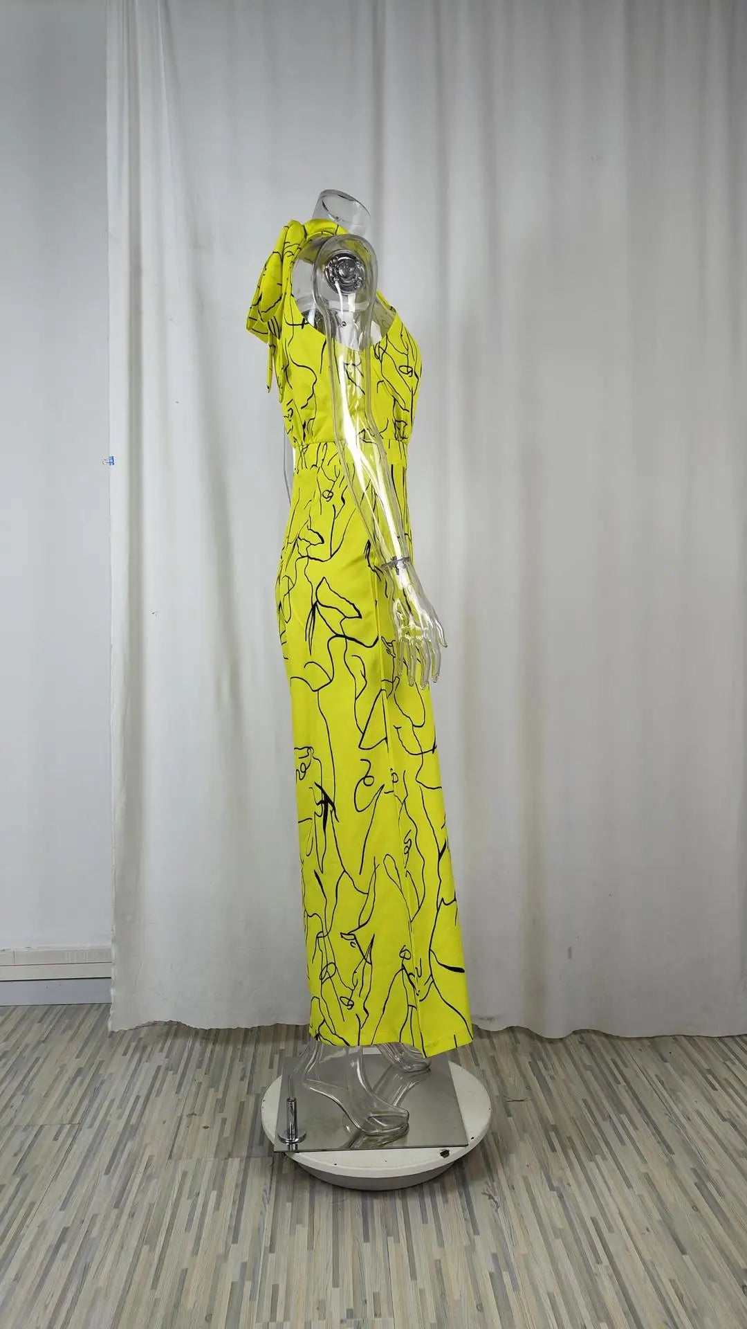 Women's 2025 Off-Shoulder Jumpsuit Flare Wide Leg Romper Artistic Print Lace-up High Waist Vacation Street Style Light Social Badiee Stylez