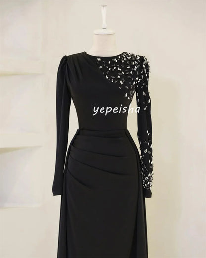 Customized Intricate Unisex Jersey Beading Sequined Draped Straight High Collar Long Dresses Bespoke Occasion Dresses Exquisite Badiee Stylez