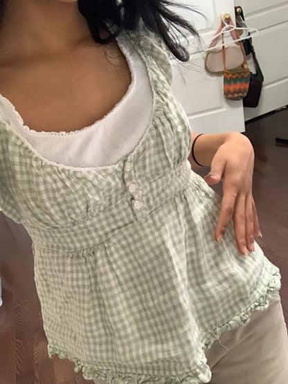 Womens Y2k Fairy Grunge Shirts Square Neck Short Sleeve Lace Patchwork Crop Top Vintage Aesthetic Clothes