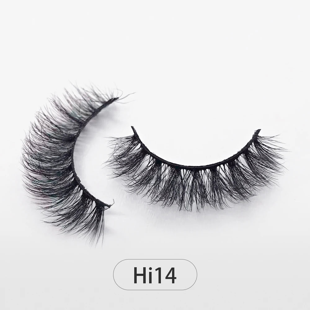 Dropshipping Reuseable Natural Long 12-15mm 3D Faux Mink Lashes Fluffy Volume False Eyelashes Cruelty Free Wispy Makeup Lashes Hi14 15mm CHINA