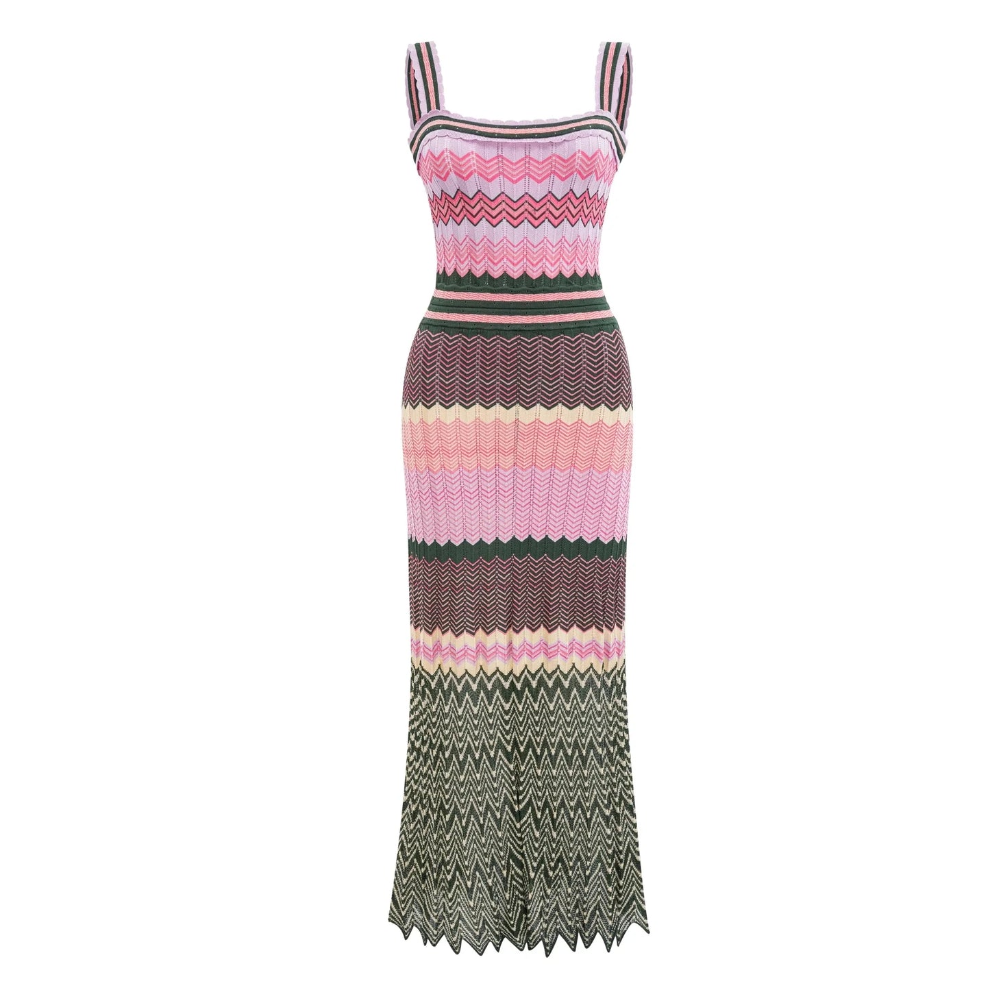 Luxury Brand Design Knitted Zigzag High Elasticity Color Sleeveless Long Maxi Dress Women Arab Africa Popular Boho Lady Skirt Badiee Stylez