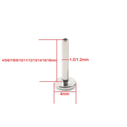 Alisouy 1PC G23 Titanium Internally Threaded Labret Shaft Lip Replacement Flat Bar Ear Tragus Stud Earring Body Piercing Jewelry B 4mm